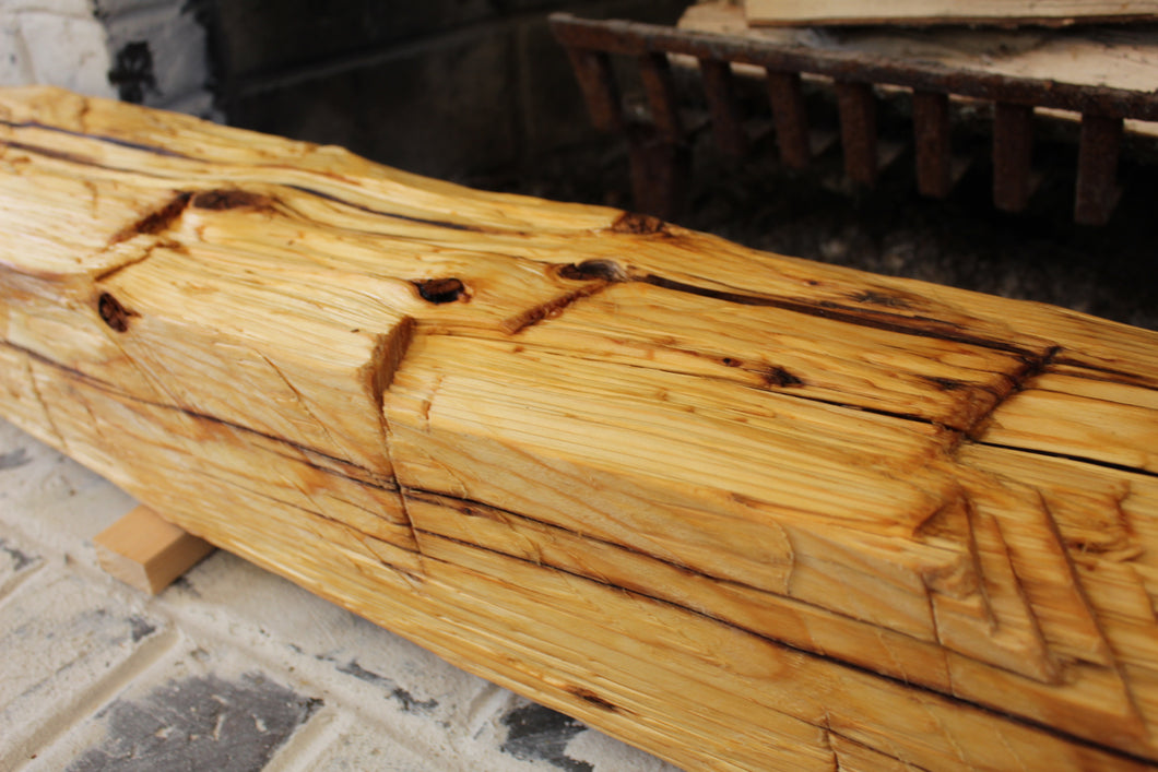 Hand-Hewn Dressed Mantel - Pine with Boiled Linseed Oil #004