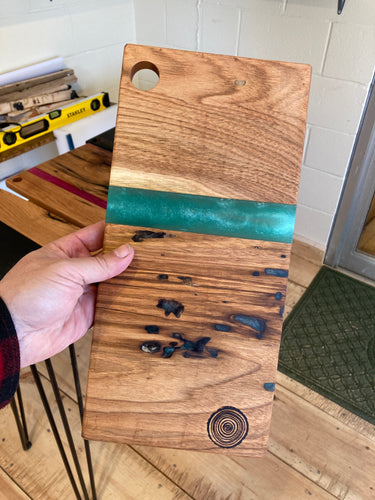 Turquoise Resin and Wormy Butternut Board #1